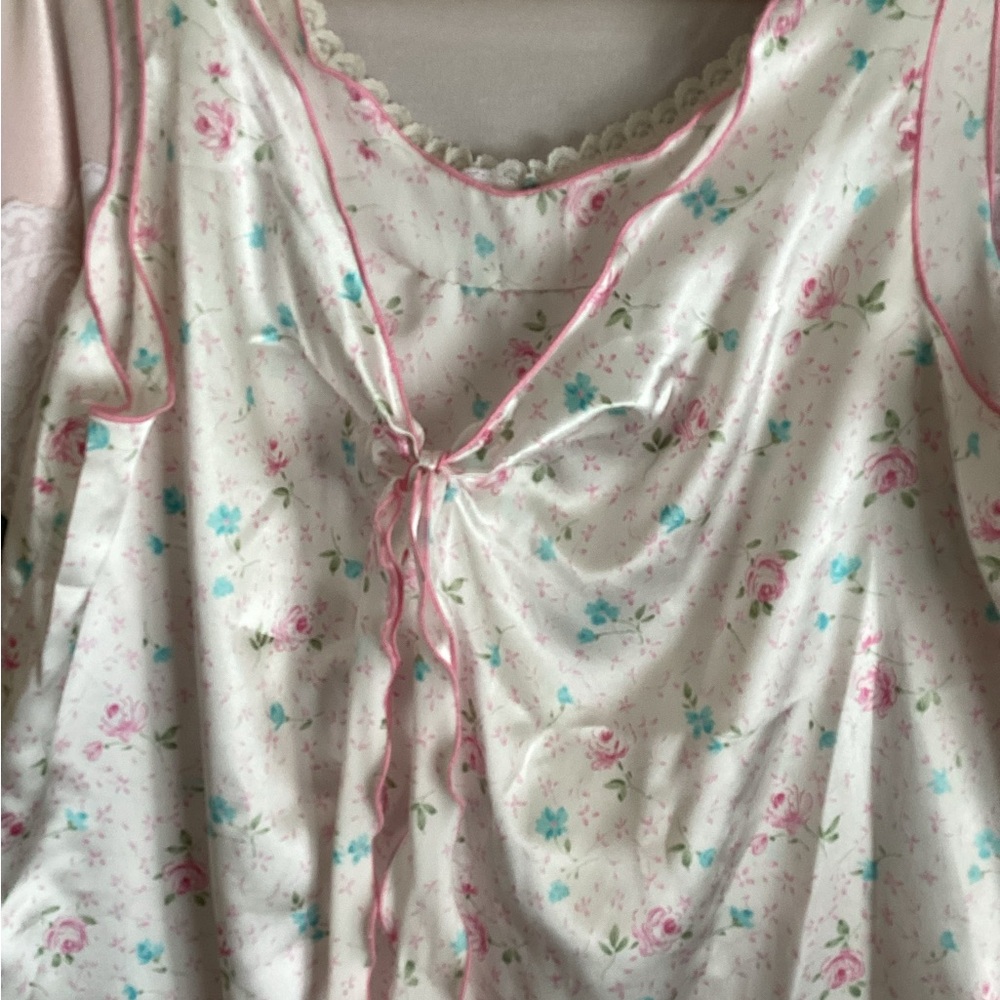 Floral Tie-Front Nightgown in Pink and White